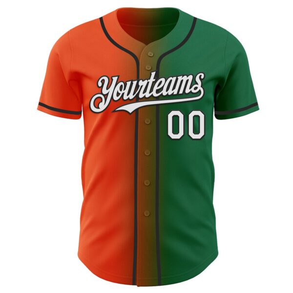 Custom Kelly Green White Orange-Black Authentic Gradient Fashion Baseball Jersey