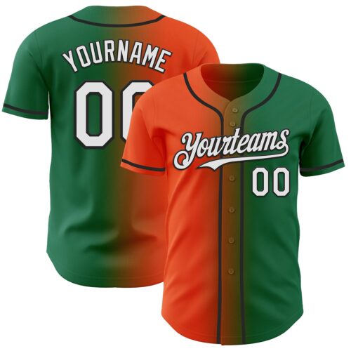 Gradient0969 Custom Kelly Green White Orange-Black Authentic Gradient Fashion Baseball Jersey