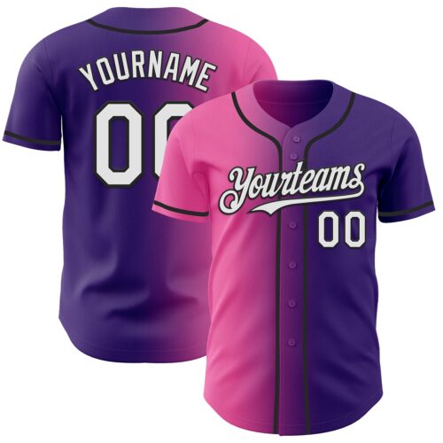 Gradient0970 Custom Purple White Pink-Black Authentic Gradient Fashion Baseball Jersey