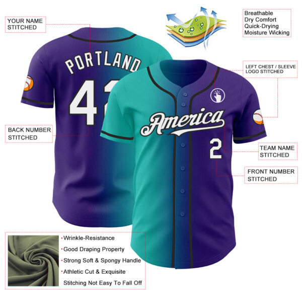 Custom Purple White Aqua-Black Authentic Gradient Fashion Baseball Jersey