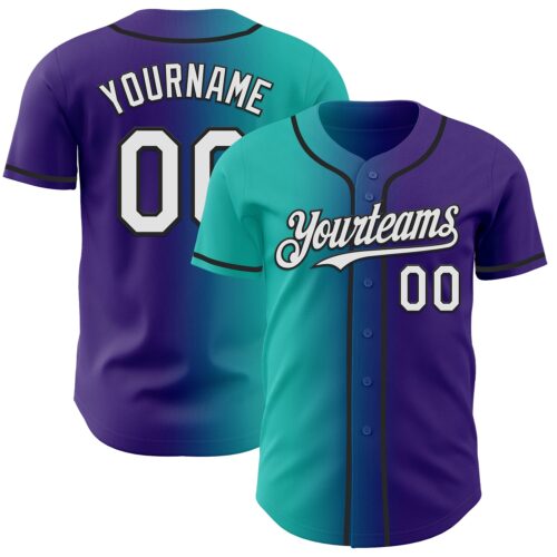 Custom Purple White Aqua-Black Authentic Gradient Fashion Baseball Jersey