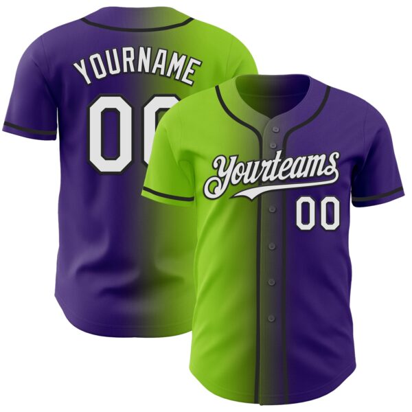Custom Purple White Neon Green-Black Authentic Gradient Fashion Baseball Jersey
