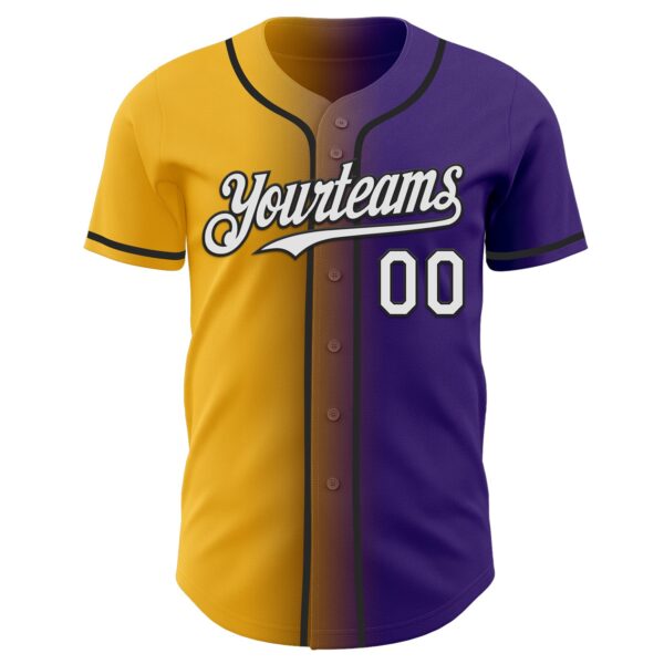 Custom Purple White Gold-Black Authentic Gradient Fashion Baseball Jersey