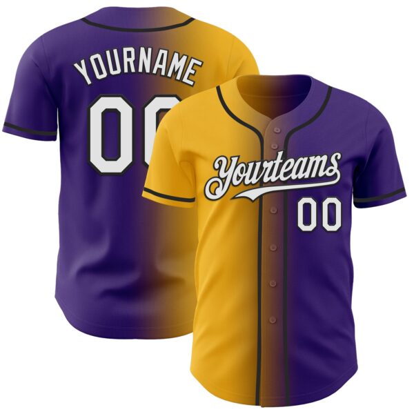 Custom Purple White Gold-Black Authentic Gradient Fashion Baseball Jersey