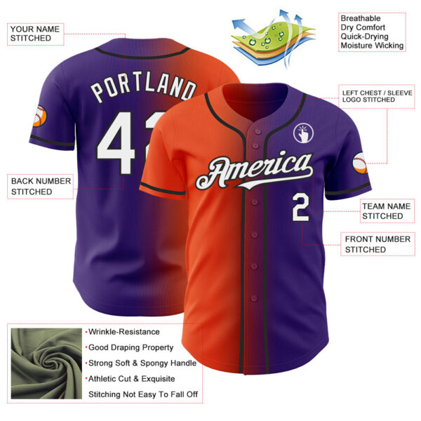 Custom Purple White Orange-Black Authentic Gradient Fashion Baseball Jersey