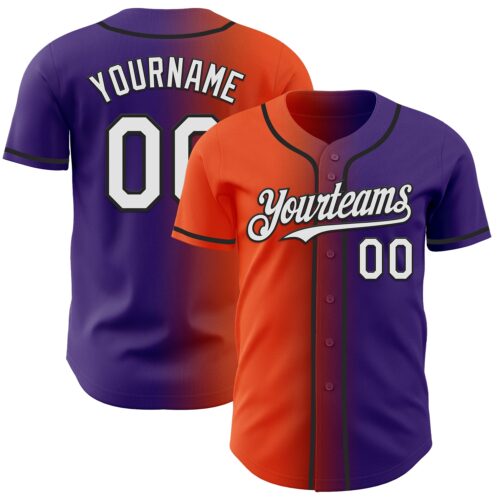 Gradient0974 Custom Purple White Orange-Black Authentic Gradient Fashion Baseball Jersey