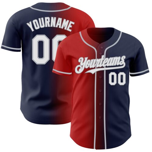Gradient0977 Custom Navy White Red-Gray Authentic Gradient Fashion Baseball Jersey