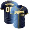 Custom Navy White Light Blue-Yellow Authentic Gradient Fashion Baseball Jersey