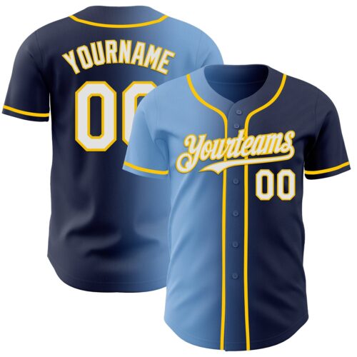 Gradient0979 Custom Navy White Light Blue-Yellow Authentic Gradient Fashion Baseball Jersey