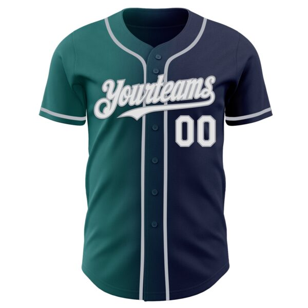 Custom Navy White Teal-Gray Authentic Gradient Fashion Baseball Jersey