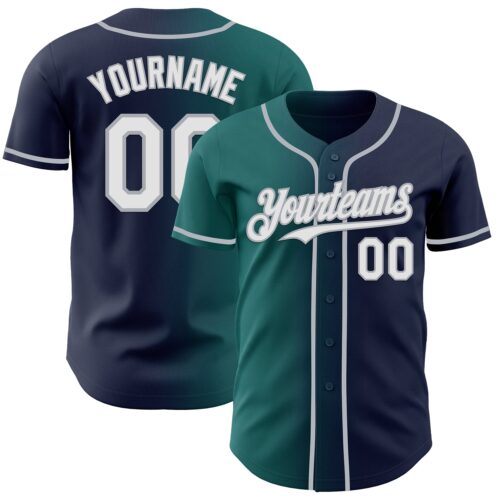 Custom Navy White Teal-Gray Authentic Gradient Fashion Baseball Jersey