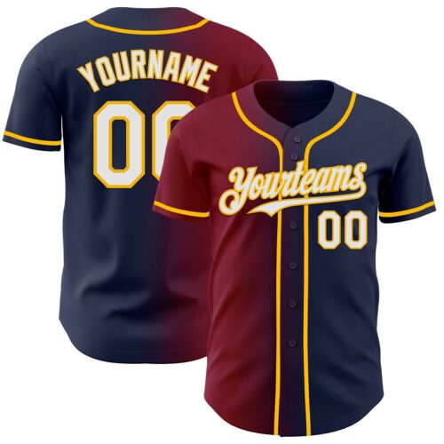 Gradient0981 Custom Navy White Crimson-Gold Authentic Gradient Fashion Baseball Jersey