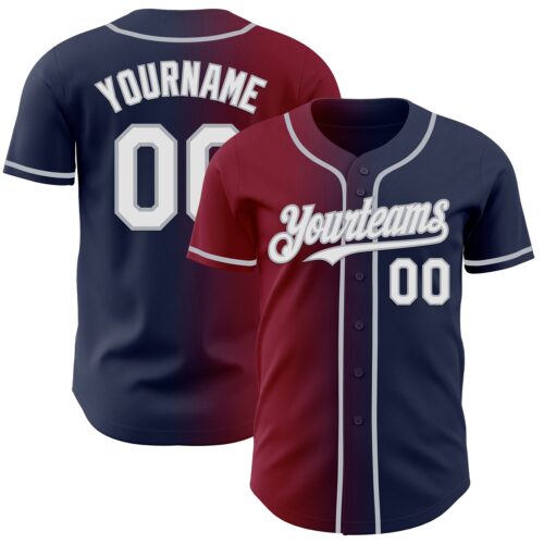 Gradient0982 Custom Navy White Crimson-Gray Authentic Gradient Fashion Baseball Jersey