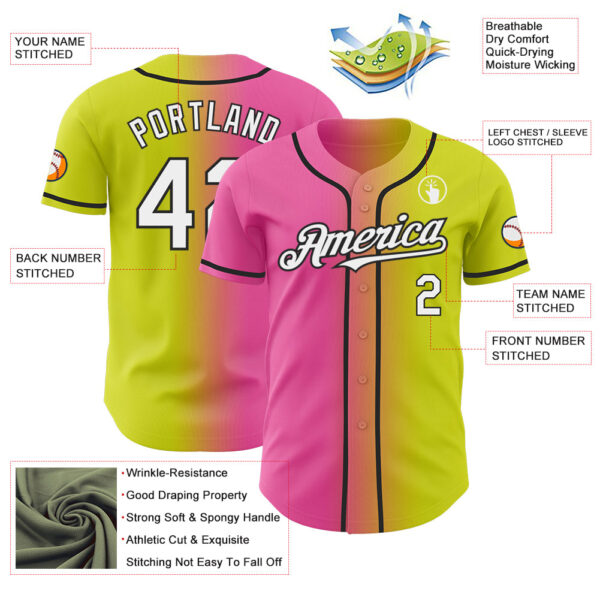 Custom Neon Yellow White Pink-Black Authentic Gradient Fashion Baseball Jersey