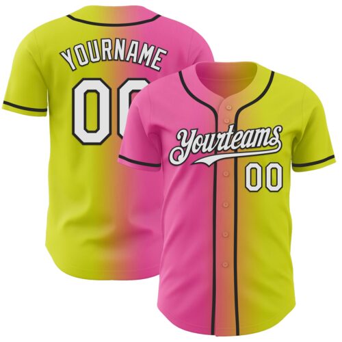 Custom Neon Yellow White Pink-Black Authentic Gradient Fashion Baseball Jersey