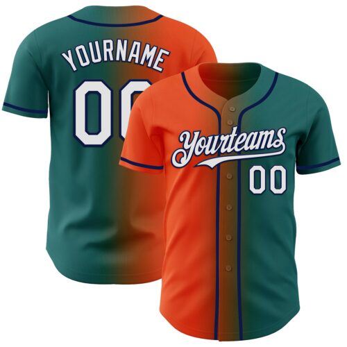 Gradient0985 Custom Teal White Orange-Navy Authentic Gradient Fashion Baseball Jersey