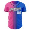 Custom Thunder Blue White Pink-Black Authentic Gradient Fashion Baseball Jersey