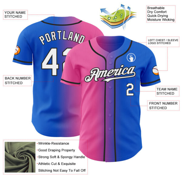 Custom Thunder Blue White Pink-Black Authentic Gradient Fashion Baseball Jersey