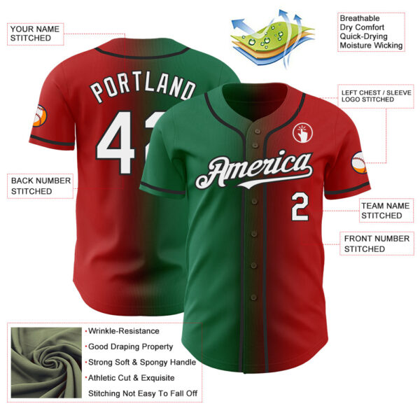 Custom Red White Kelly Green-Black Authentic Gradient Fashion Baseball Jersey