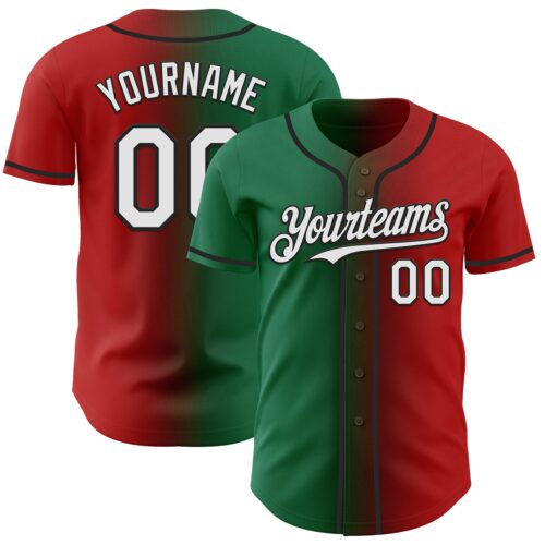 Gradient0987 Custom Red White Kelly Green-Black Authentic Gradient Fashion Baseball Jersey