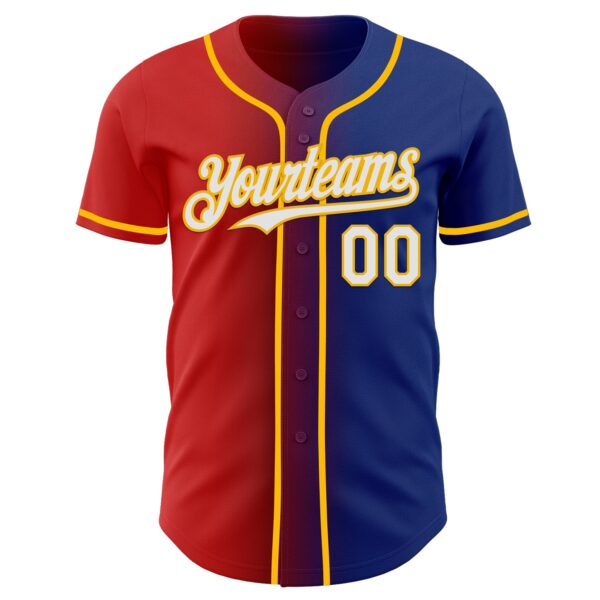 Custom Royal White Red-Gold Authentic Gradient Fashion Baseball Jersey