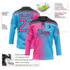 Custom Sky Blue Pink-Black Gradient Fashion Hockey Lace Neck Jersey