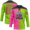 Custom Neon Green Pink-Black Gradient Fashion Hockey Lace Neck Jersey