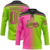 Custom Neon Green Pink-Black Gradient Fashion Hockey Lace Neck Jersey