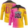 Custom Yellow Pink-Black Gradient Fashion Hockey Lace Neck Jersey
