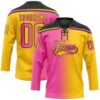 Custom Yellow Pink-Black Gradient Fashion Hockey Lace Neck Jersey