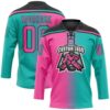 Custom Aqua Pink-Black Gradient Fashion Hockey Lace Neck Jersey