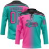Custom Aqua Pink-Black Gradient Fashion Hockey Lace Neck Jersey