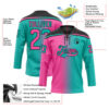 Custom Aqua Pink-Black Gradient Fashion Hockey Lace Neck Jersey
