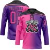 Custom Purple Pink-Black Gradient Fashion Hockey Lace Neck Jersey