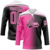 Custom Black Pink-White Gradient Fashion Hockey Lace Neck Jersey