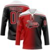 Custom Black Red-White Gradient Fashion Hockey Lace Neck Jersey