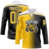 Custom Black Yellow-White Gradient Fashion Hockey Lace Neck Jersey
