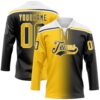 Custom Black Yellow-White Gradient Fashion Hockey Lace Neck Jersey