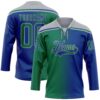 Custom Royal Kelly Green-Gray Gradient Fashion Hockey Lace Neck Jersey