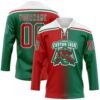 Custom Kelly Green Red-White Gradient Fashion Hockey Lace Neck Jersey