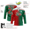 Custom Kelly Green Red-White Gradient Fashion Hockey Lace Neck Jersey