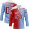 Custom Light Blue Red-White Gradient Fashion Hockey Lace Neck Jersey