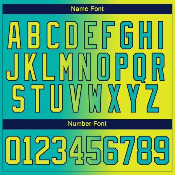 Custom Aqua Neon Yellow-Navy Gradient Fashion Hockey Lace Neck Jersey