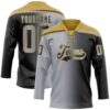 Custom Black Gray-Old Gold Gradient Fashion Hockey Lace Neck Jersey