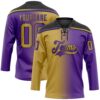 Custom Purple Old Gold-Black Gradient Fashion Hockey Lace Neck Jersey