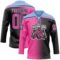 Custom Black Pink-Light Blue Gradient Fashion Hockey Lace Neck Jersey