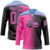 Custom Black Pink-Light Blue Gradient Fashion Hockey Lace Neck Jersey