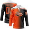 Custom Black Orange-White Gradient Fashion Hockey Lace Neck Jersey