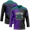 Custom Black Purple-Teal Gradient Fashion Hockey Lace Neck Jersey