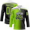Custom Black Neon Green-White Gradient Fashion Hockey Lace Neck Jersey